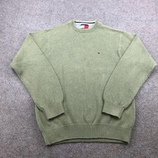 Vintage Tommy Hilfiger Sweater Mens Medium Green Crewneck Knit Hong Kong 90s