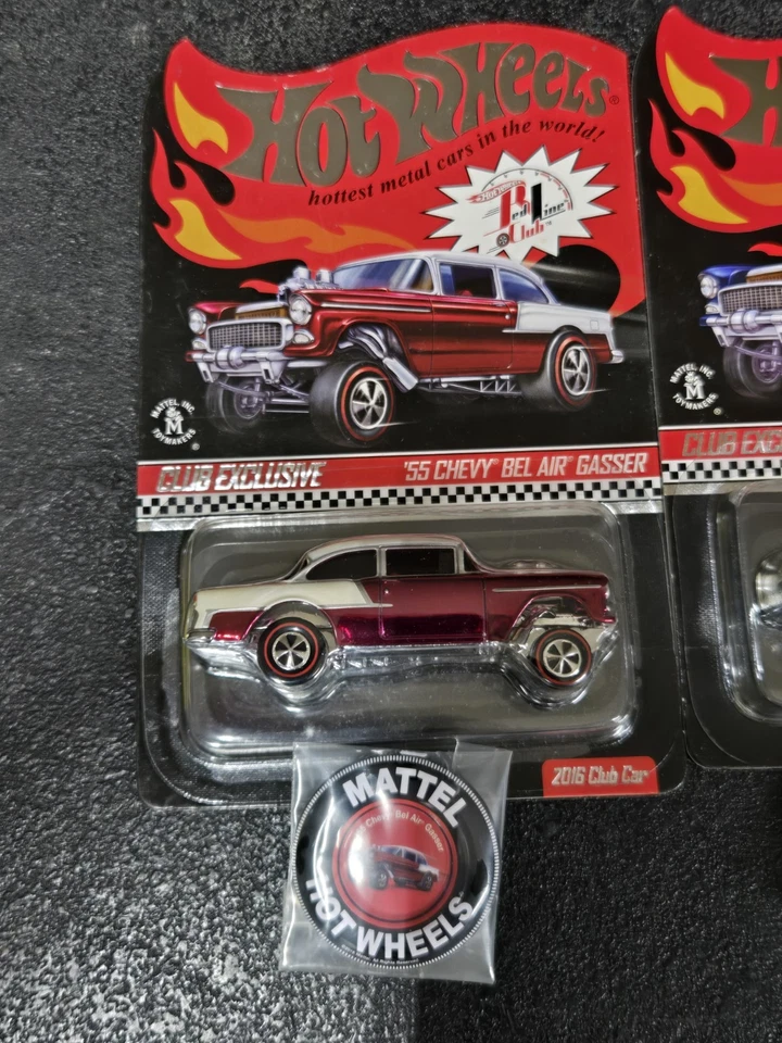 2 Hot Wheels RLC CLUB EXCLUSIVE '55 CHEVY BEL AIR GASSER RED  and blue rare new! - Image 2 of 4