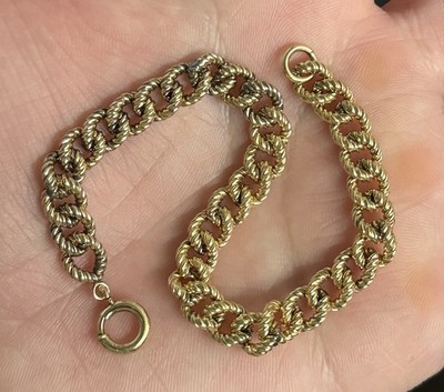 HEAVY! 16g Patina 12k Gold Filled Detail Cuban Curb Link Bracelet 7'' Gf Vtg 7mm