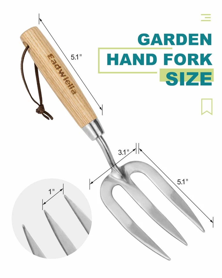 Garden Fork Hand Tool Small Weeding 12 Inch with 3 Pointed Tines Wood Handle - Image 4 of 4