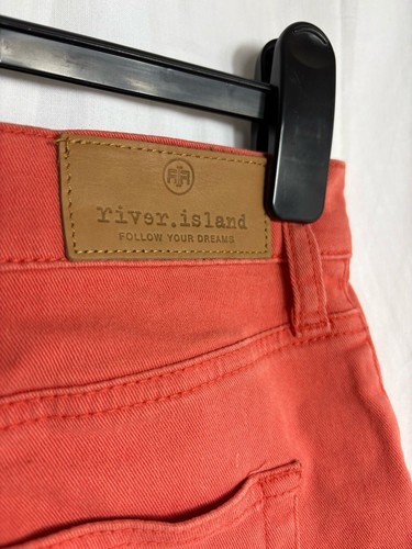 River Island Coral Red Frayed Hem Denim Shorts - Size 12 / EU 38 - Picture 8 of 10