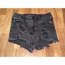 Aeropostale Vintage High Rise Shorty Black Distressed Denim Jean Shorts Size 10
