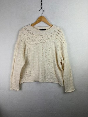 M&S Collection Gr. L creme offener Strickpullover Pointelle Scandi Cottagecore