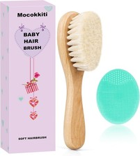 Baby Hair Brush, Goat Bristles Brush and Baby Cradle Cap Brush Set for Cradle Ca
