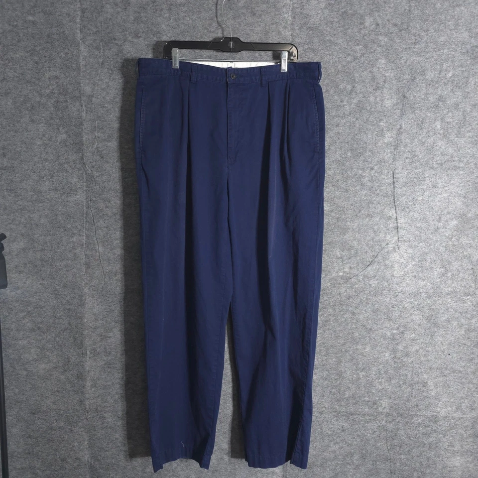 Pantalones Polo Golf Ralph Lauren Hombres 36x30 Azul Marino Plisado Algodón Chino Poni Sólido Foto 2 de 4