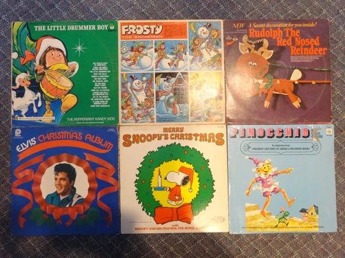 Vintage Christmas Classics Vinyl Albums Lot x 6 Frosty, Rudolph, Elvis, Snoopy