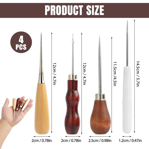 4PCS Awl Vorstecher Mit Holzgriff Locher Ahle Werkzeug Ergonomische DIY Leder... - Bild 2 von 7