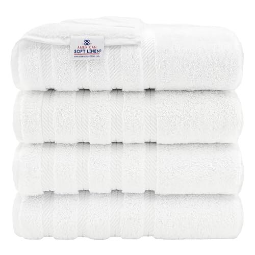 Luxus 4 teiliges Badetuch Set, 100% Baumwolle Badetuch 4er Set hellweiß - Bild 1 von 6