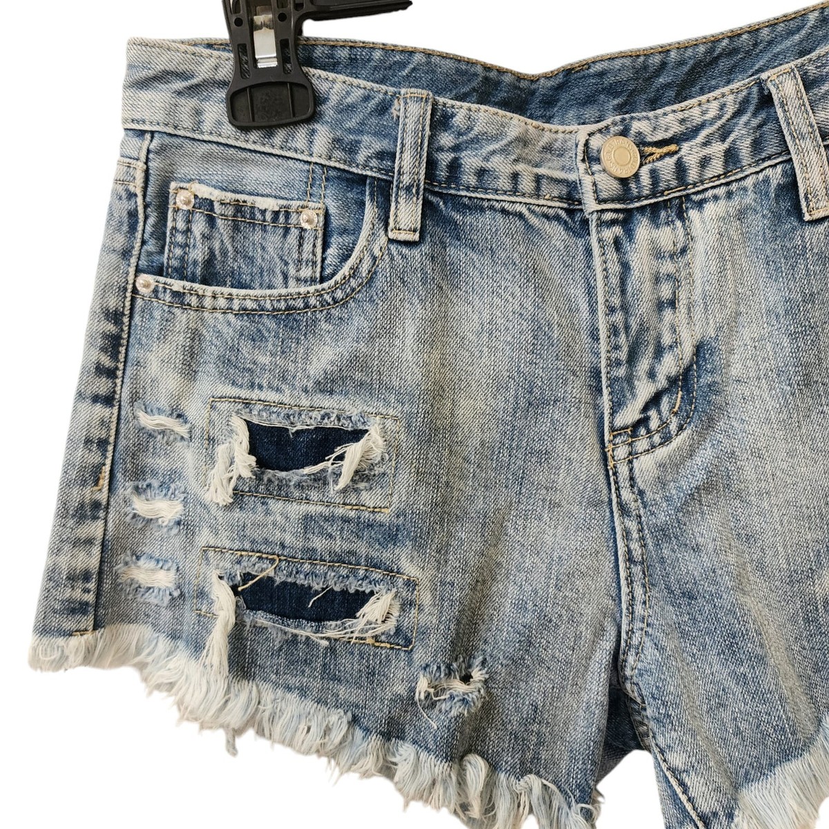GoldTrans Distressed Patchwork Jean Shorts Size 28 Raw