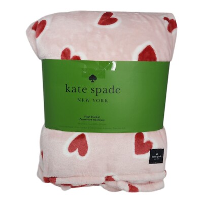 Kate Spade New York Plush Blanket Brushstroke Hearts Chalk Pink Multi 98'' X 92''
