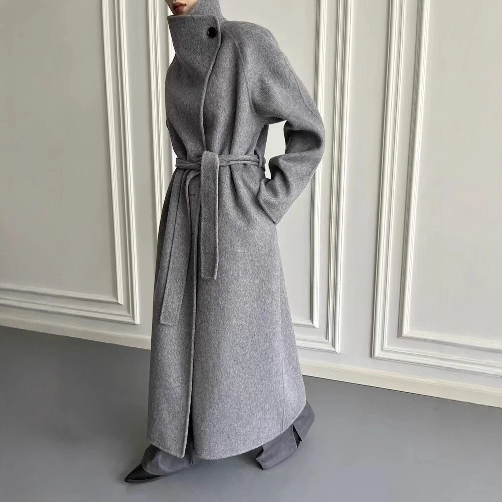 OFF WHITE Trench cappotto lungo lana donna invernale collo largo giacche lana oversize