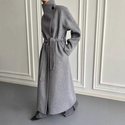 Long Wool Trench Coat Womens Winter Loose Standing Collar