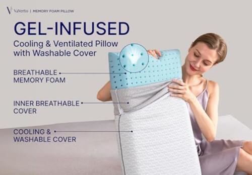 Gel Memory Foam Pillow - Standard, Firm Support for Neck & Shoulders, Cooling - Picture 7 of 9
