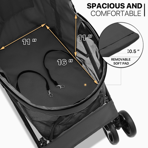 4 Wheels Pet Stroller, Easy-Fold Puppy Cage Jogger Stroller with Sun Cover, Pad - Picture 7 of 11