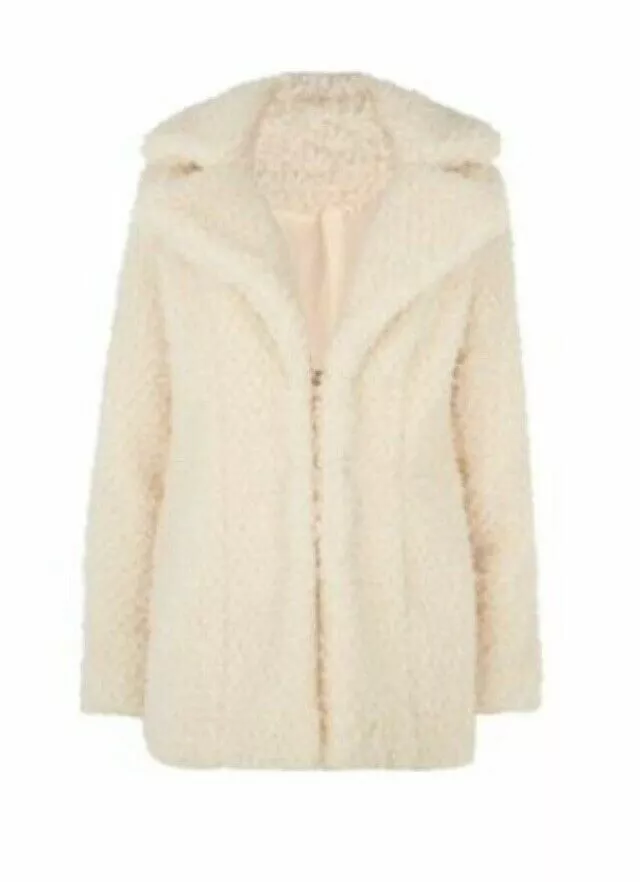 Anita and Green Cream Faux Fur Coat Size 8 UK DLT328