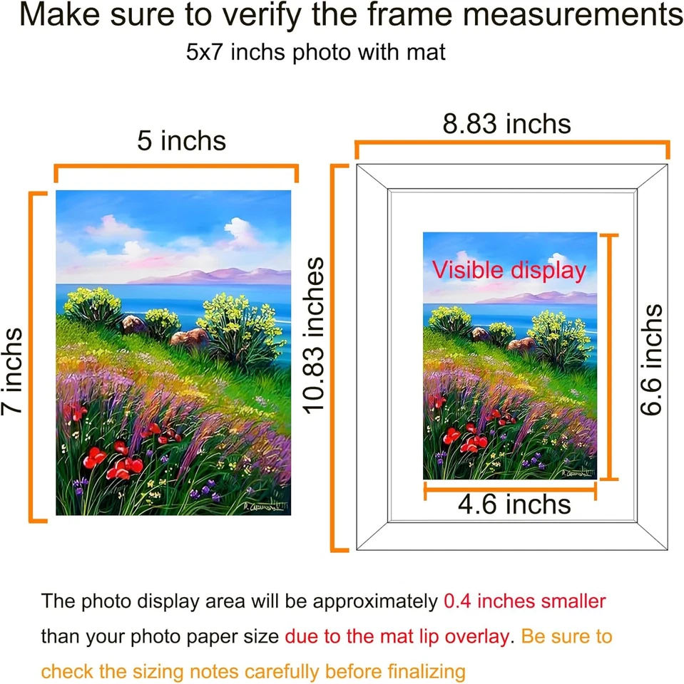 8X10 Picture Frame Black Set of 6, Display Pictures 5X7 with Mat or 8X1 - Image 3 of 4