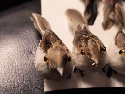 (2 PCS)  Ornament Bird Brown & White Feathers  3  NOS