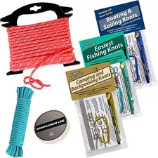 Deluxe Knot Tying Kit with Rope Cord Fishing Line and 3 Knot Tying Guides Out...