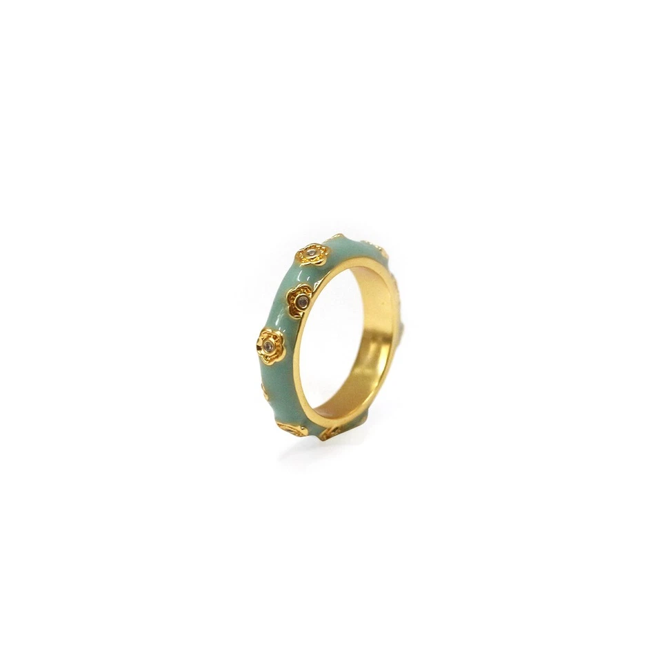 Anillo de latón ajustable mini flor dorada esmaltada amazonita para mujer regalo joyería Foto 2 de 4