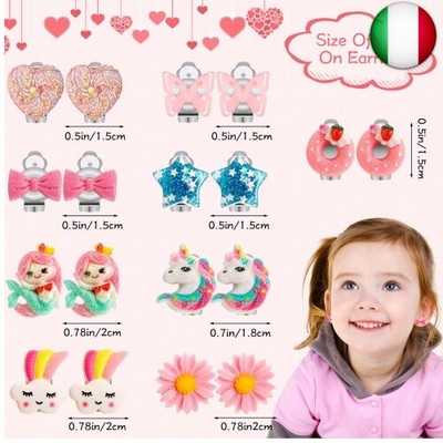 7 Paia Orecchini A Clip Per Bambine - Set Principessa Con Fiori, Cuori, Farfalle, Non Forati - Foto 7