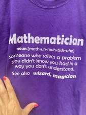 Math Teacher T-Shirt, “Mathematician”, Purple, Gildan Ultra Cotton, NWOT, 2XL