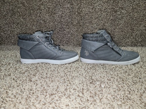 US Polo Assn. Zapatillas deportivas altas con cremallera con cordones negras grises NW2974 8,5 para hombre - Imagen 2 de 7