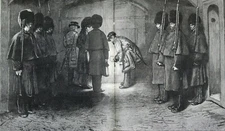 1875 TOWER OF LONDON, CEREMONY OF LOCKING UP Double-Page Woodblock Print