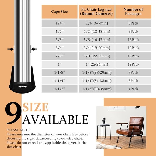 Tappi per Gambe per Sedia in Gomma Rotondi 3/4", Protezioni per Pavimento Gambe per Sedia, (Nero, 24 P - Foto 6 di 11