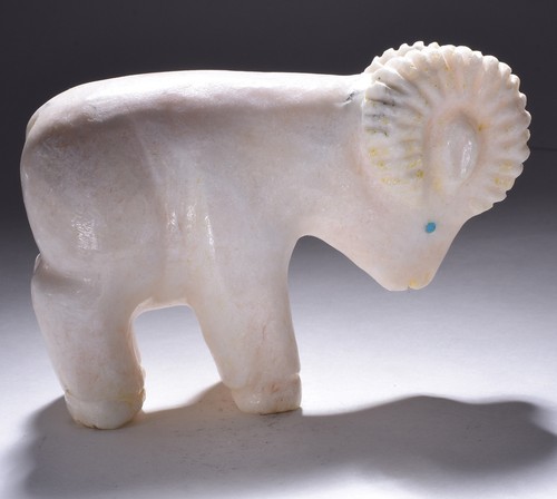 Large Alabaster Big Horn Sheep Fetish carving by Andre Quandelacy 4D02O - Picture 11 of 12