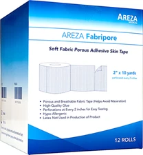 Areza Fabripore Soft Fabric Porous Adhesive Skin Tape 2" x 10Y (12 ROLLS)