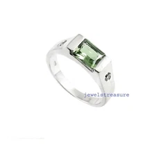 Natural Green Amethyst & Cubic Zirconia Gemstone 925 Sterling silver Men's ring 