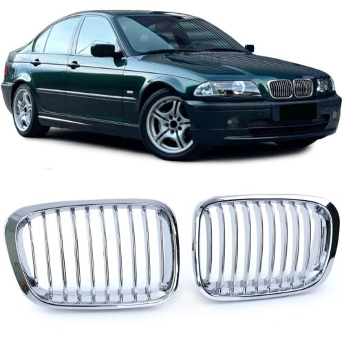 ALL CHROME FRONT GRILLS FOR BMW E46 SALOON & ESTATE 1998-9/2001 PREFACELIFT GIFT - Picture 1 of 8
