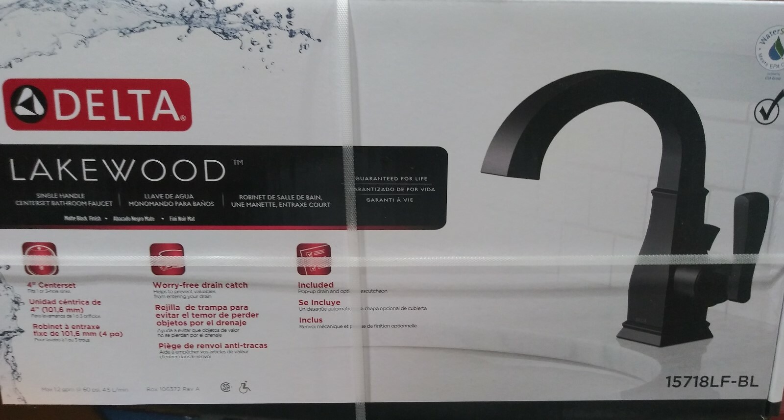 Delta Lakewood Matte Black One Handle High Arc Bathroom Faucet