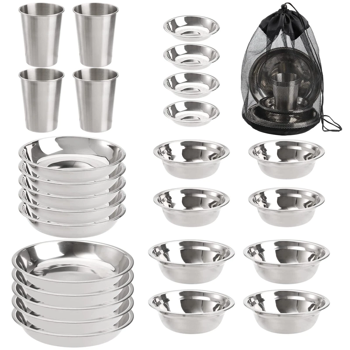 Set De Table Camping Inox Vintage – Japon Années 1960 – 4 Pièces Dans étui
