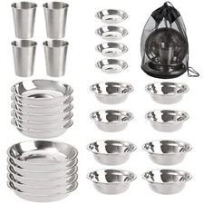 Set of 26 Stainless Steel Camping Plates and Bowls Camping Mess Kits Camping ...