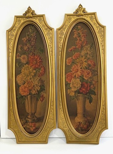 Vintage Wall Art MCM 2 Cecil Rubino Lithograph flowers 1964 Gold Ornate Print - Picture 20 of 23