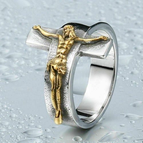 Religious Ring For Men Cross Jesus Crucifixion Lord God Stainless Steel Jewelry - Picture 8 of 8