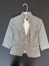 White House Black Market Gray Blazer Jacket Sz 4 Academia Old Money Quiet Luxury