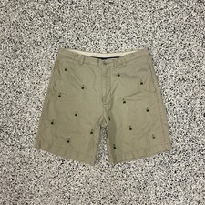 J.Crew Hula Dancer Embroidered Chinos Shorts Mens 36 Khaki Beige Aloha Hawaii