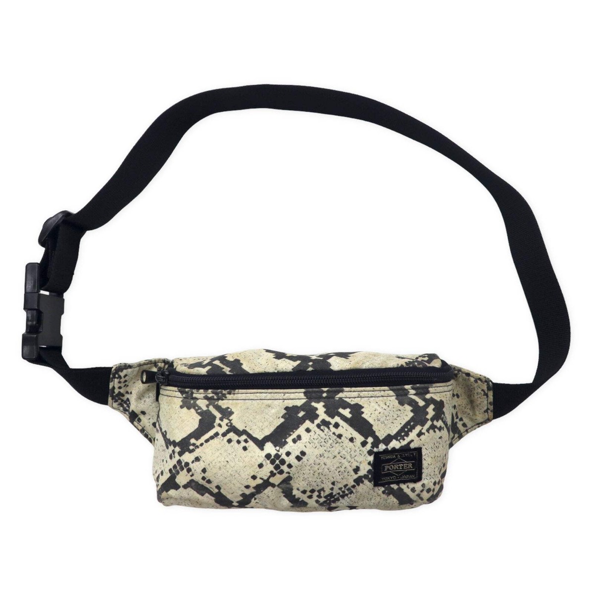HEAD PORTER Waist Pouch Body Bag Beige Python Pattern Nylon
