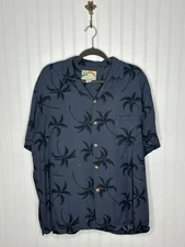 PARADISE FOUND Vintage Men's Casual Navy Blue w/ Palms Hawaiian Shirt SIZE XL
