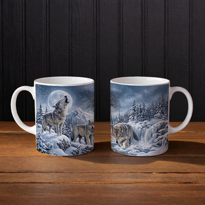 Wolf Becher 11oz Snowy Winter Wolf Pack Kunst | Handbedruckt Wildlife Geschenk Keramik