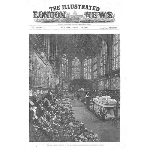 WINDSOR Duke of Clarence Tributes in Albert Memorial Chapel - Antique Print 1892