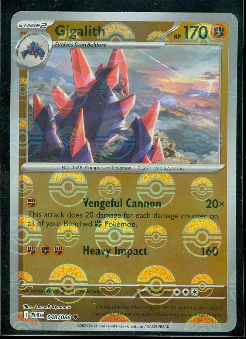 Pokemon GIGALITH 048/086 - White Flare - Poke Ball Pattern - MINT