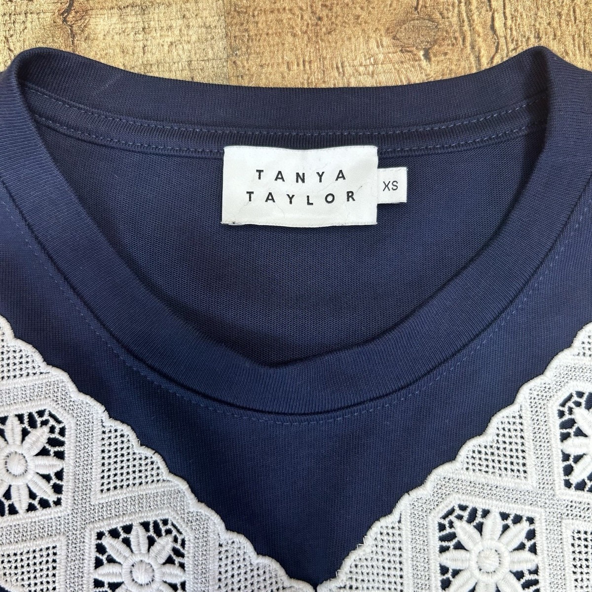 Tanya Taylor Puff Sleeve Kirstie Mini Dress Navy and White Women’s Size XS View 4