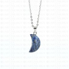Crescent Moon Necklace Lapis Lazuli Quartz Crystal Healing Stone Silver Chain UK