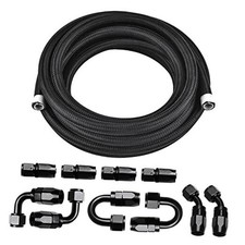 8AN 20FT PTFE Fuel Line Hose Kit, E85 Stainless 8AN Fitting+20Ft Hose Black