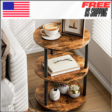 Vintage Round End Table 3 Tier Design Accent Table, Narrow Side or Bedside Stand