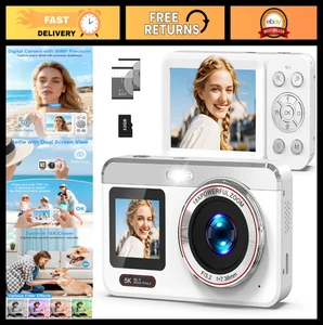 5K Digital Camera 80MP Dual Screen Vlogging 18X Zoom Compact Point & Shoot, 32GB
