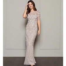 Adrianna Papell sz 12 Elegant Floral Evening Gown NWT Marble Modest Gala MOB